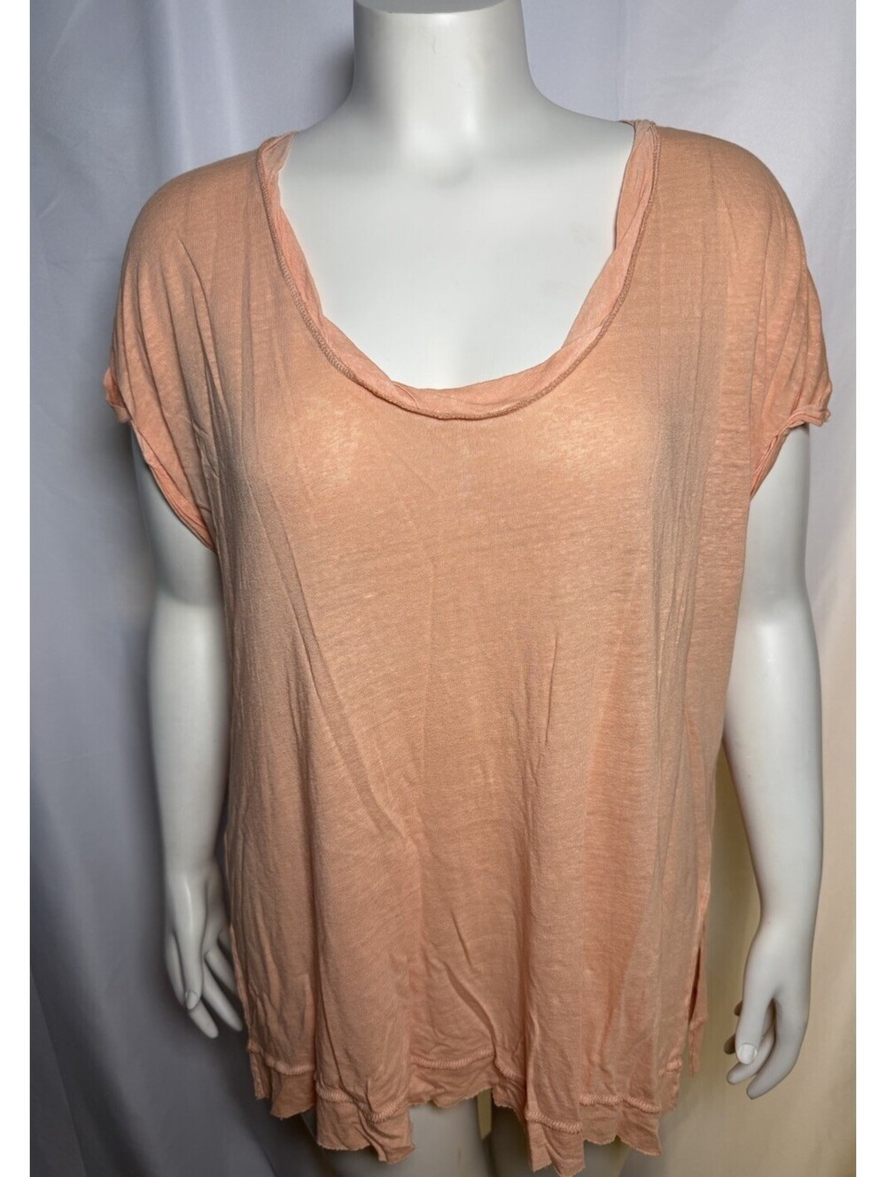 Free People Oversized Swing Tee Peach Short Sleeve Raw Hem Top Women's Small NWT